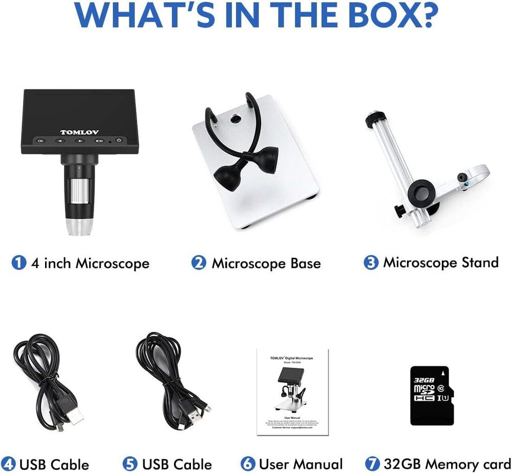 TOMLOV 1000X Error Coin Microscope Digital Microscope Camera 4.3" LCD Screen USB