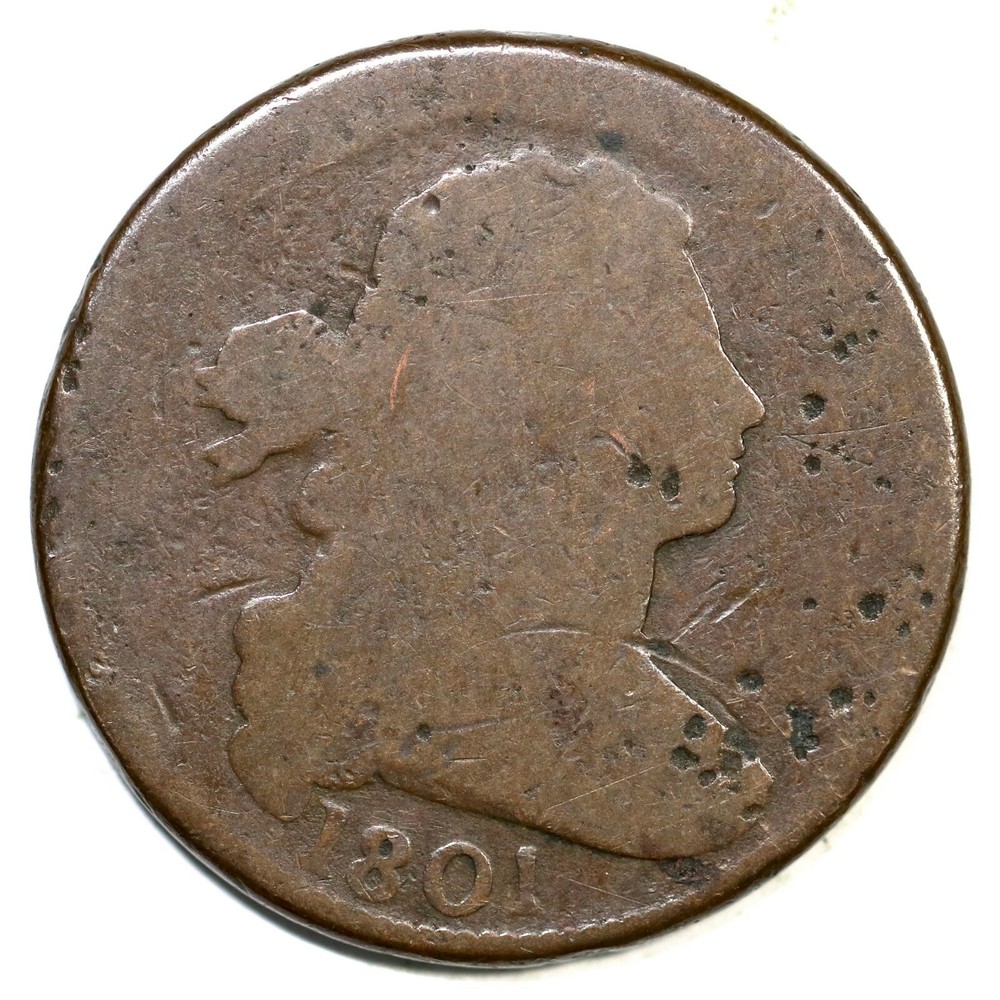 1801 S-219 R-2 Draped Bust Large Cent Coin 1c