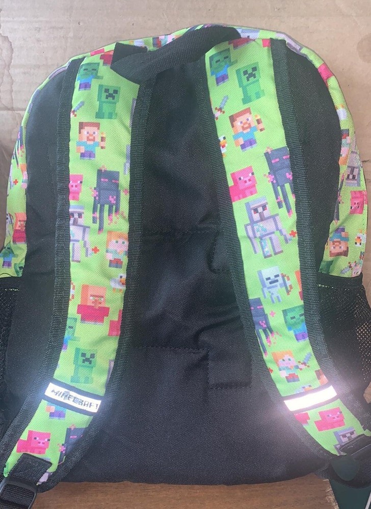 Minecraft Kid's Backpack Black/Green. Design By Jinx EUC