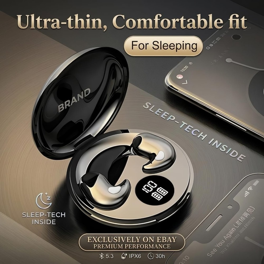 Wireless Sleep Earbuds Bluetooth 5.3 Ultra Thin Comfortable Noise Reduction IPX6