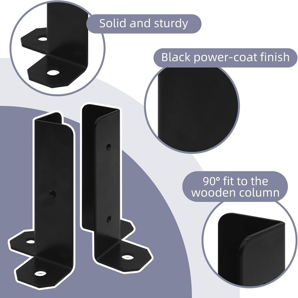 8Pcs Adjustable Post Base Bracket Fit 1.5x1.5, 2x2, 2x4, 4x4 Deck Black