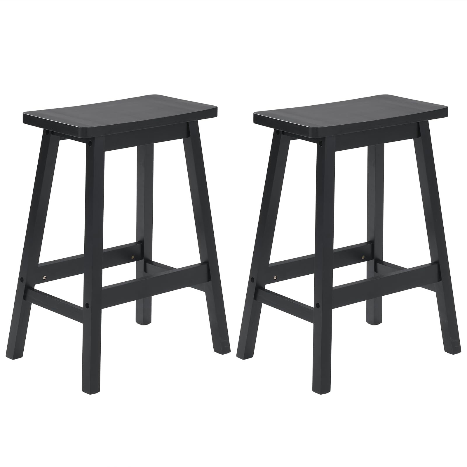 Counter Height Bar Stools Set of 2, Solid Wood Saddle-Seat, Stools for Kitchen
