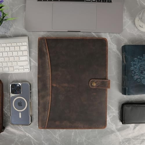 Leather Portfolio Folder with Button Closure | Business Distressed Tan