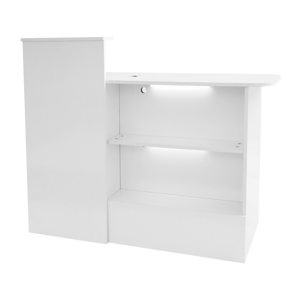 2 Lights Rectangular Reception Counter Modern Reception Desk w/ Lockable Drawer