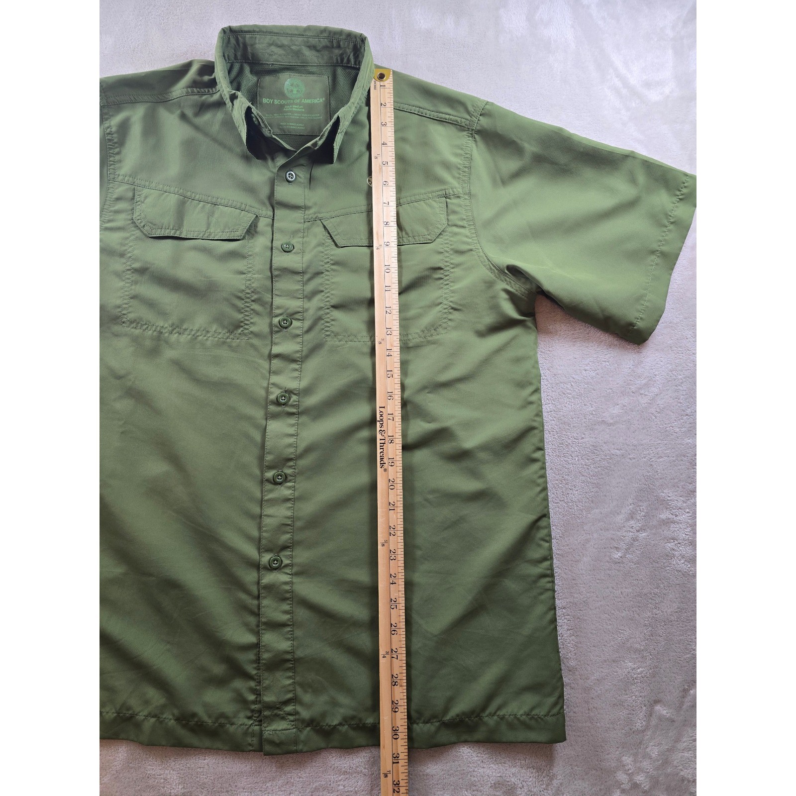 Boy Scouts of America Shirt Adult Medium Green Vented Short Sleeve Button Up