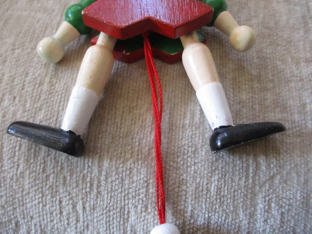 Handcrafted Wooden Bavarian Acrobat Toy Pull String Decor
