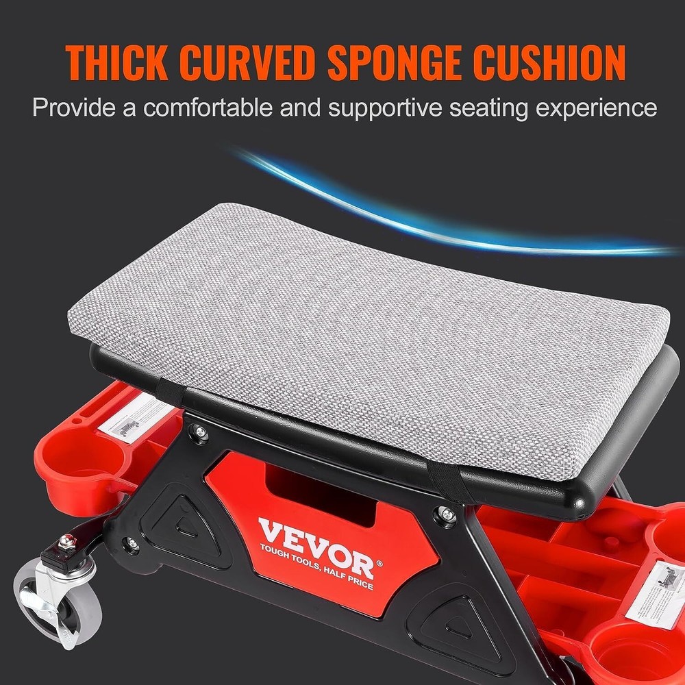 Comfortable Mechanic Stool with Effortless Gliding Wheels and Tool Organization