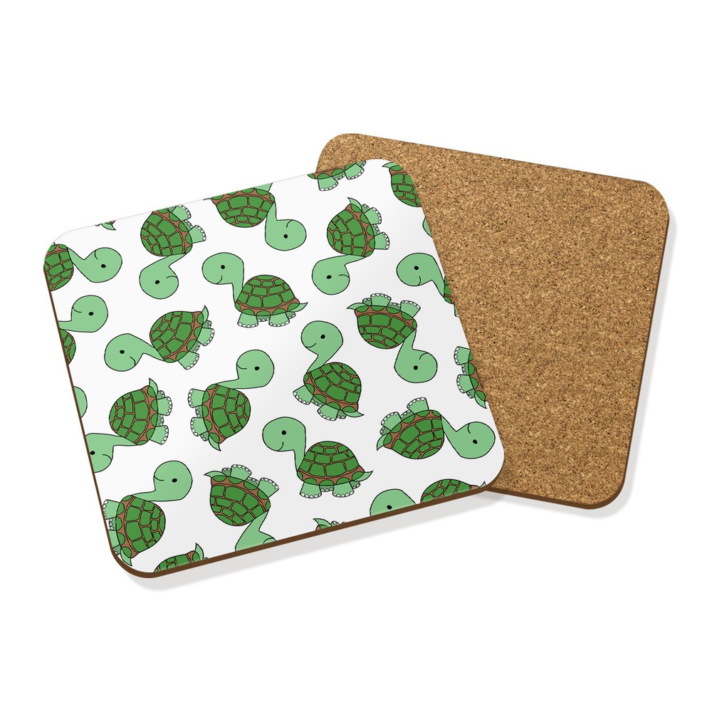 TURTLE TORTOISE PATTERN COASTER MAT CORK SQUARE - Animal Cute Baby Green