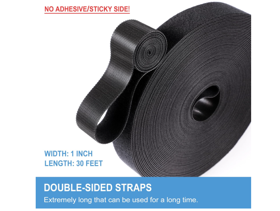 1 in X 30 Ft Hook and Loop Roll | Double-Sided Strips, Self-Gripping Straps | Re