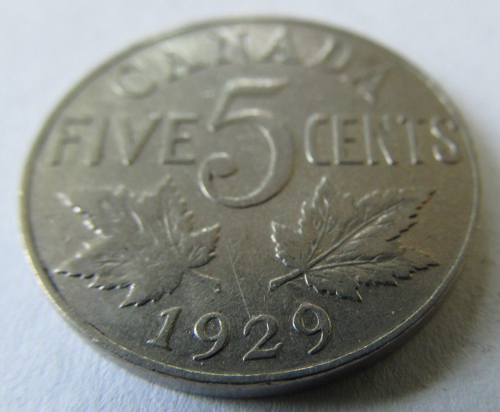 1929 Canada 5 Cents - George V, KM #29