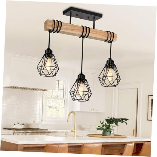 Farmhouse Dining Room Pendant Light Fixtures Over Table, Rustic Solid 3-Lights