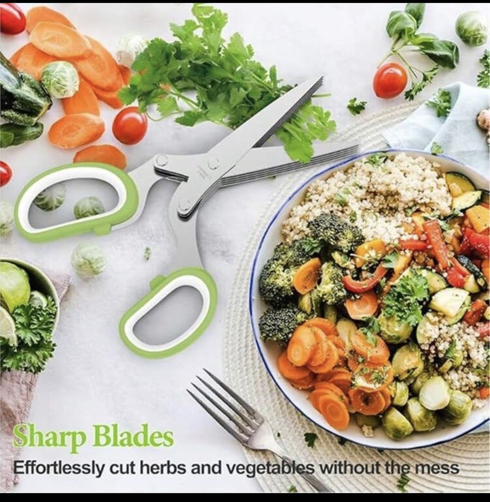 Herb Scissors 5-Blade Stainless Stee Multipurpose Kitchen Shears w/ Comb & Cover