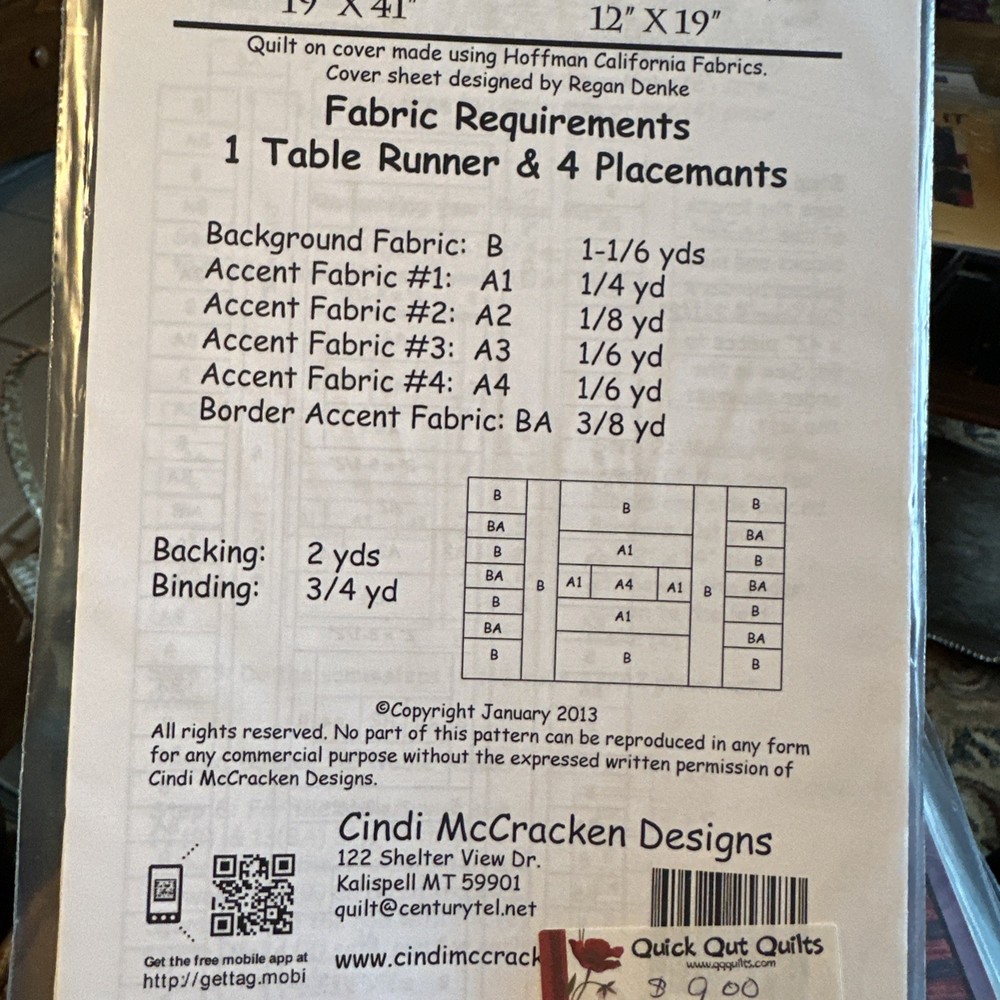Cindi McCracken Table Runner & Placemat Quilt Pattern Picture Perfect CMD30