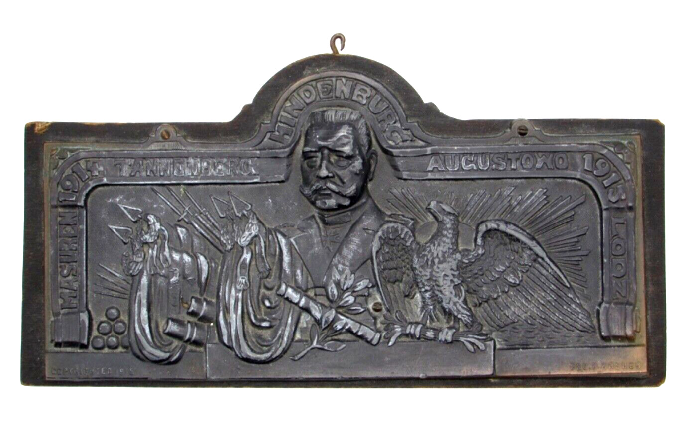 Original  WWI Hindenburg 1914-1915 Patriotic Plaque Masuren Tannedberg Lodz