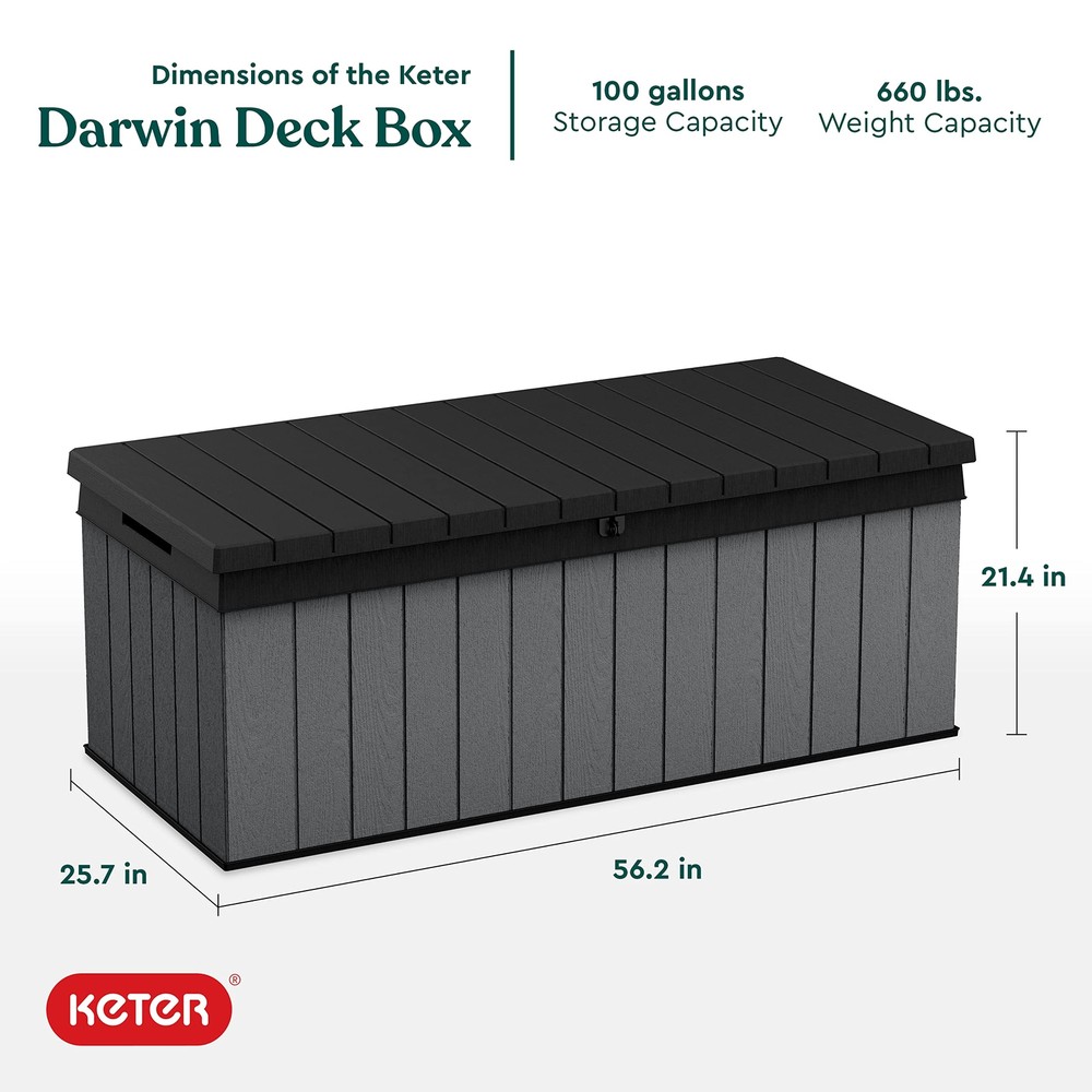 Keter Darwin 100 Gallon Resin Large Deck Box Organization and Storage for