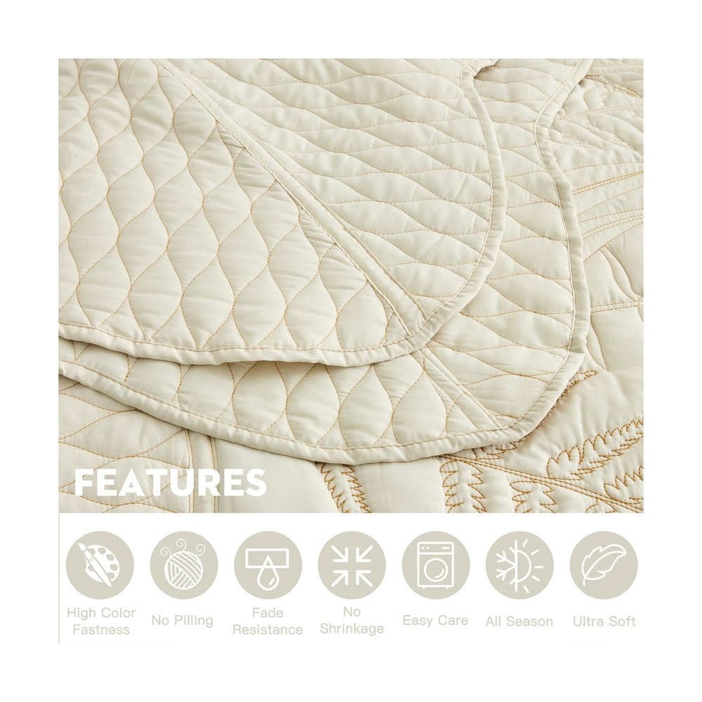 Botanical Oversized Bedspread Queen Size - Leaves Pattern Stitching... Fast Ship