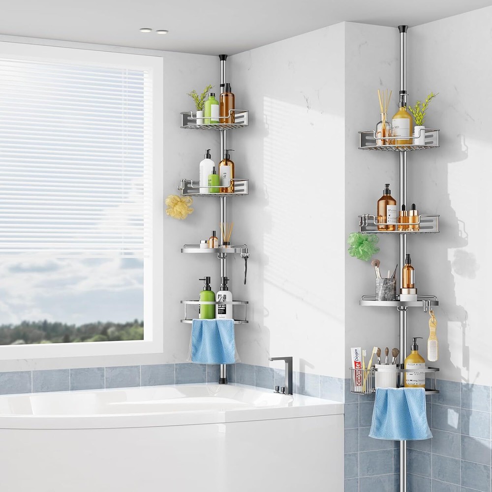 4 Tier Rustproof Bathroom Organizer Adjustable Floor Stand Bath Rack Bracket