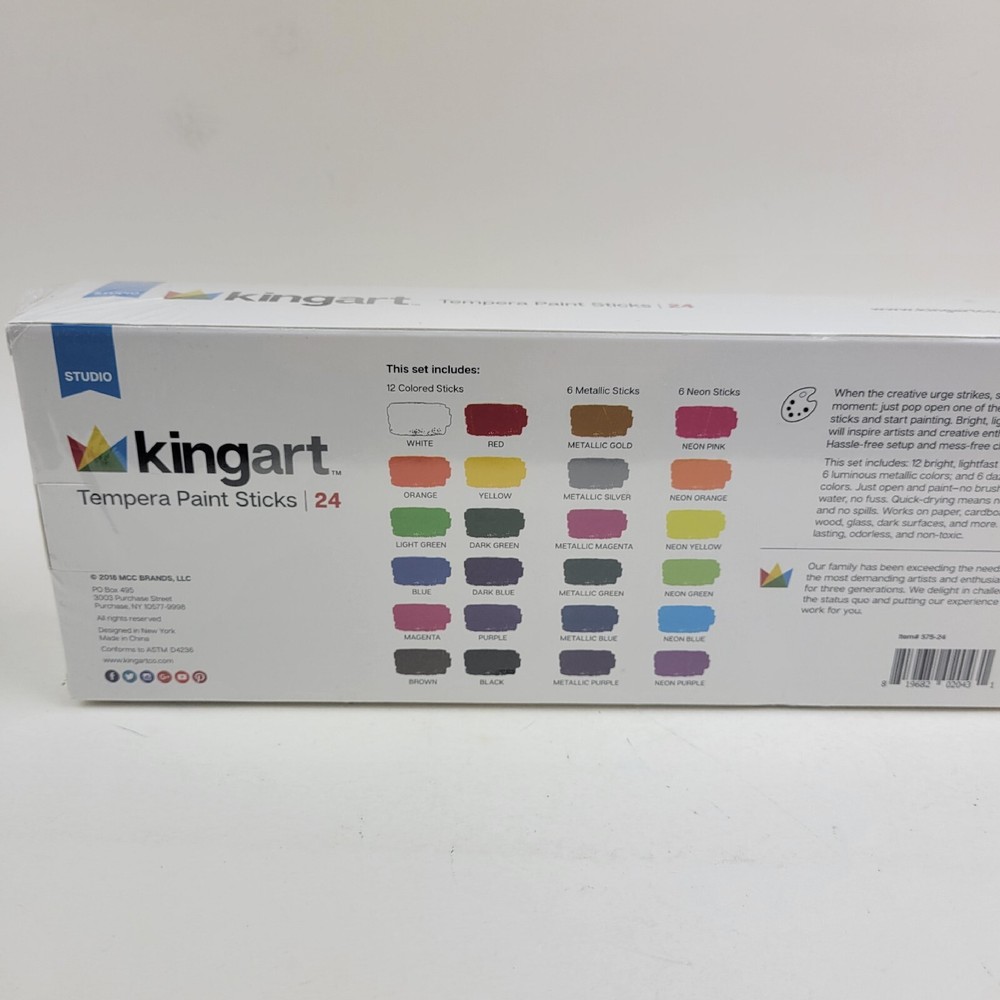 Kingart™ Studio Tempera Thick Paint Sticks Colors Quick Drying 24 Pcs