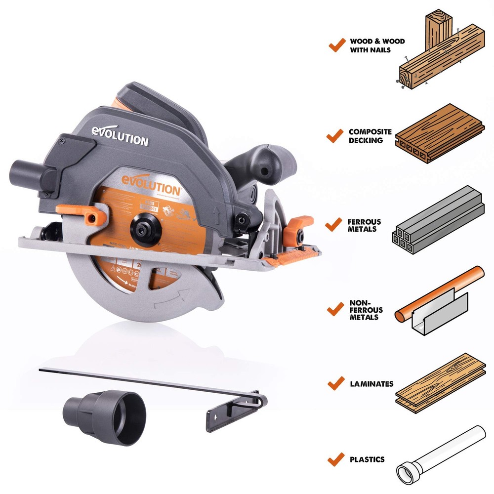 Evolution Power Tools R185CCS 71/4" TCT MultiMaterial Cutting Circular Saw,