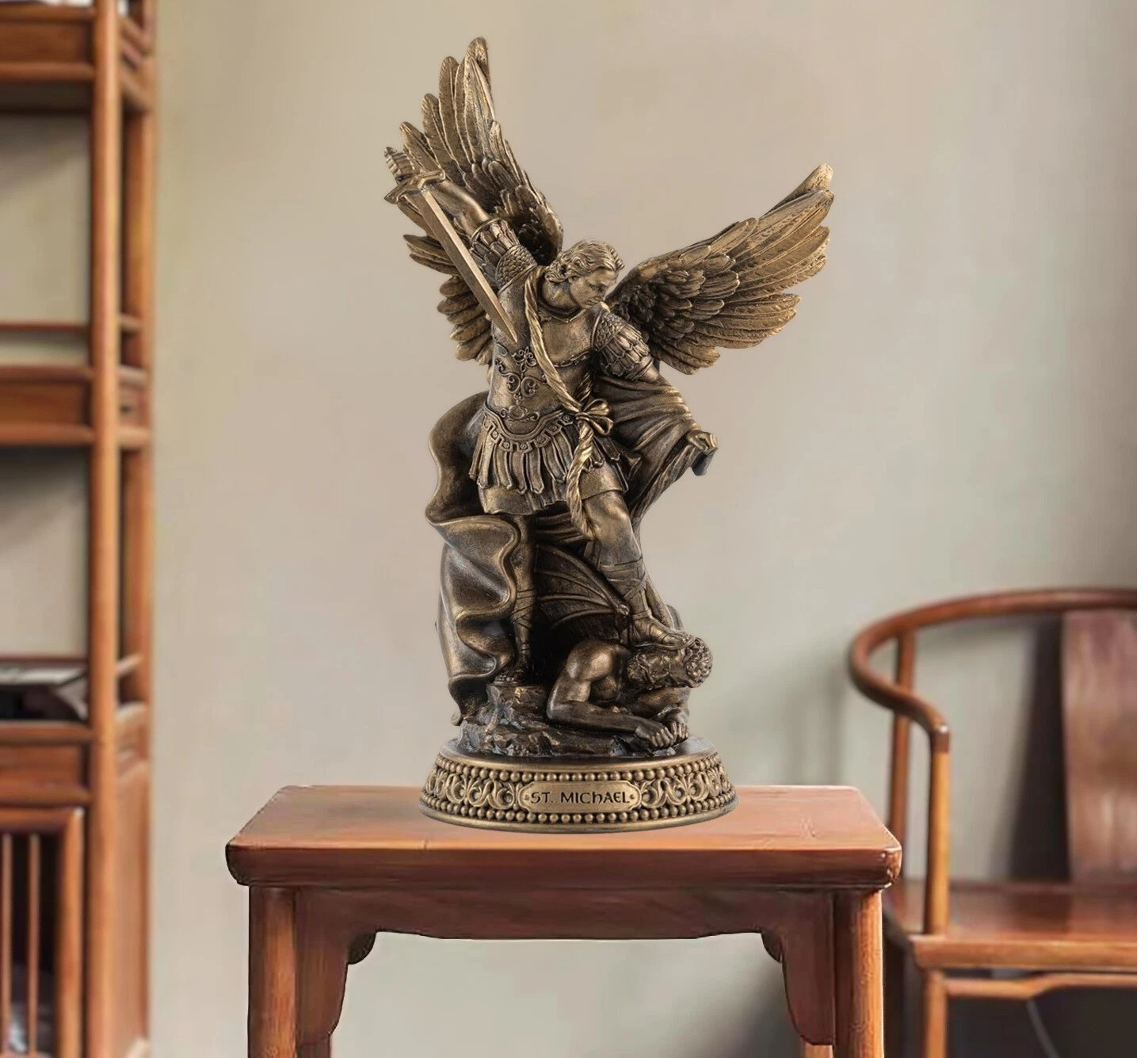 12 inch Bronze St Michael Archangel Statue San Miguel Arcangel Figurines Decor