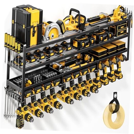 49" W Large Power Tool Organizer Wall Mount, 4 Layer Heavy Duty Loads 49" Width