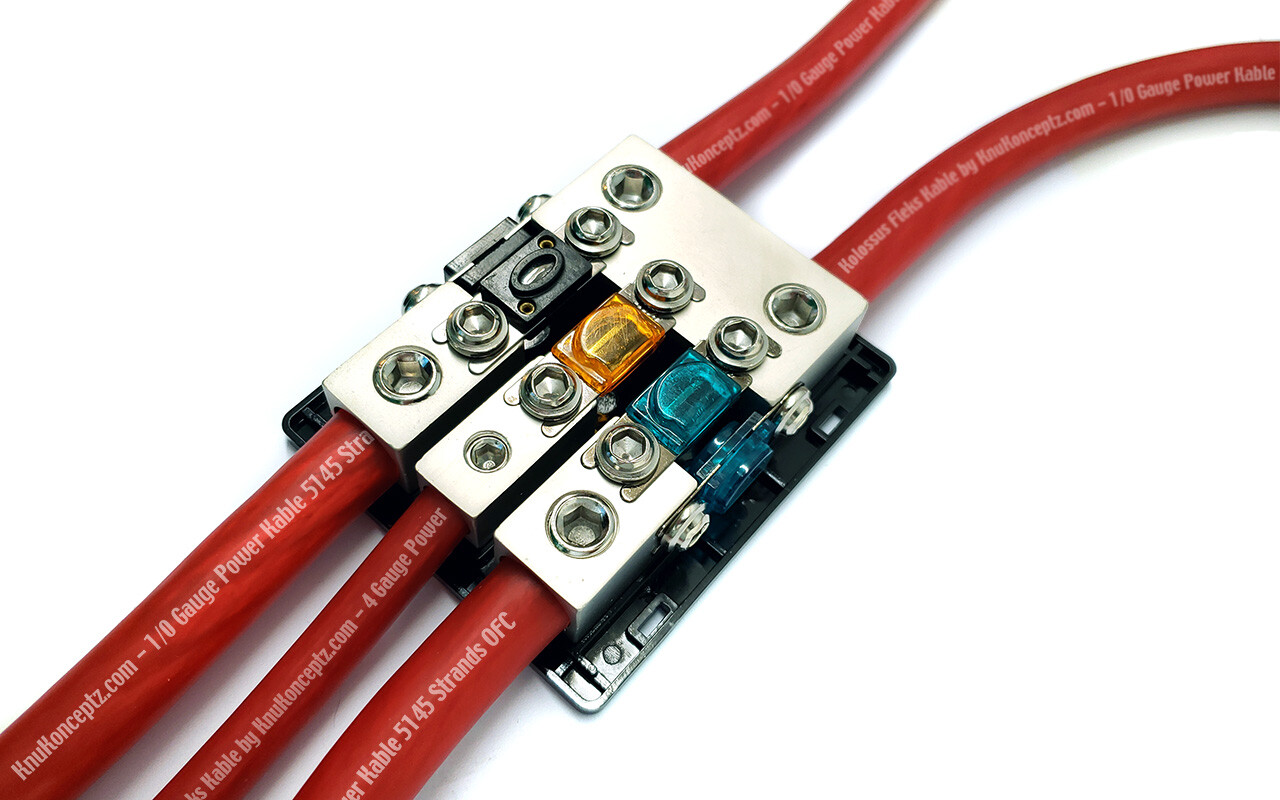 KnuKonceptz Bassik 3 Way 0 Gauge to 0 - 4 Gauge Mini ANL Fuse Block w Fuses