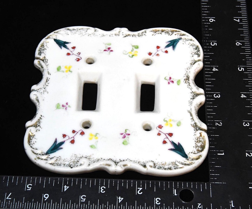 FLOWERED CERAMIC DOUBLE LIGHT SWITCH PLATE COVER