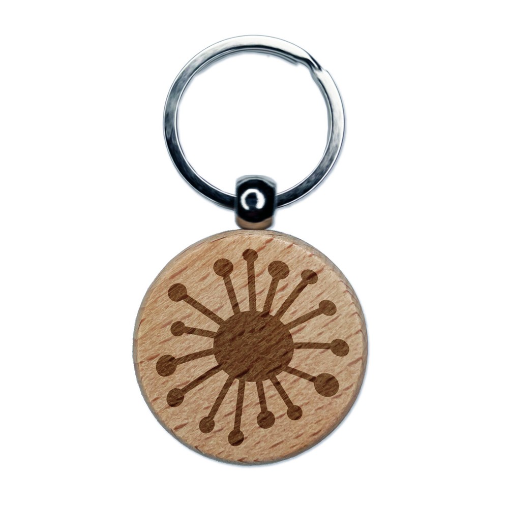 Dandelion Doodle Engraved Wood Round Keychain Tag Charm
