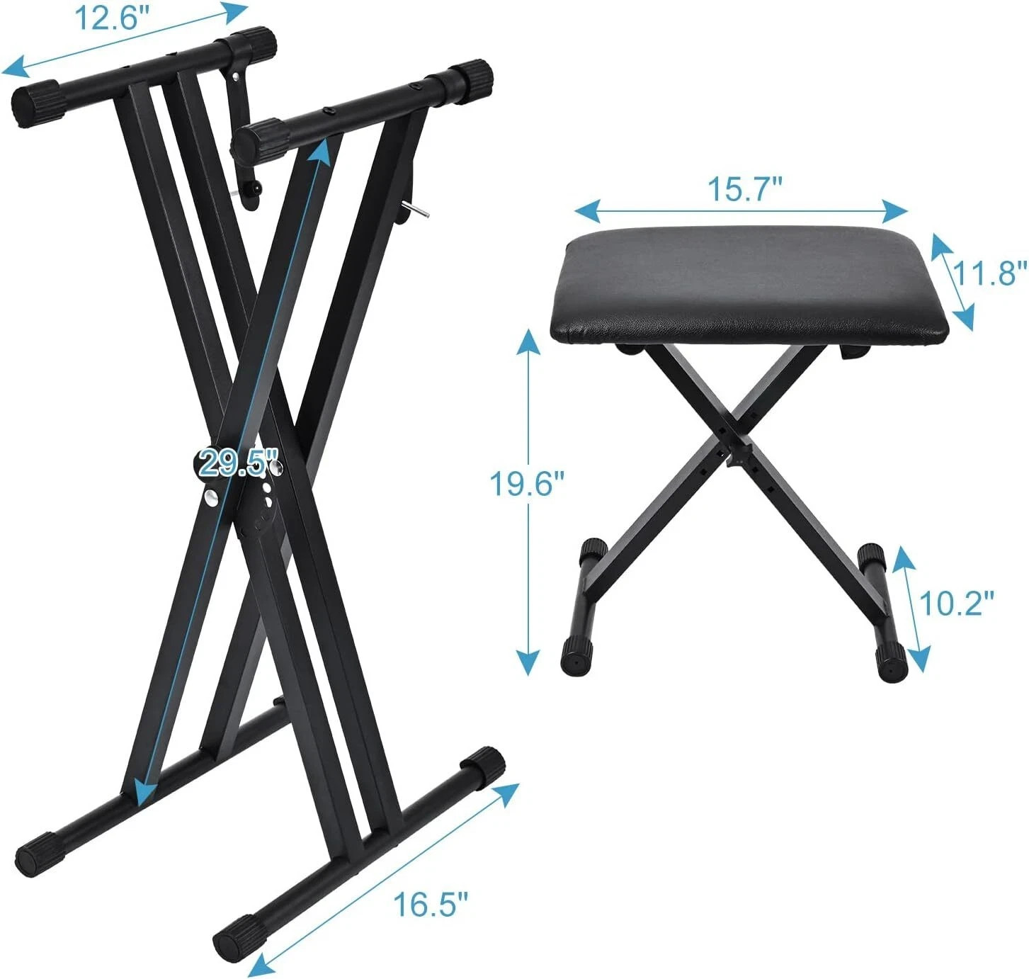 Heavy Duty Keyboard Stand and Bench Double-X Style Adjustable Height