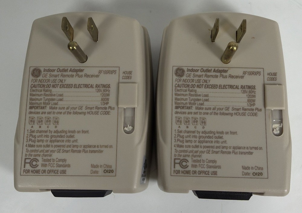 Two (2) GE Indoor Outlet Adapters - RF100RXPS - Open Box