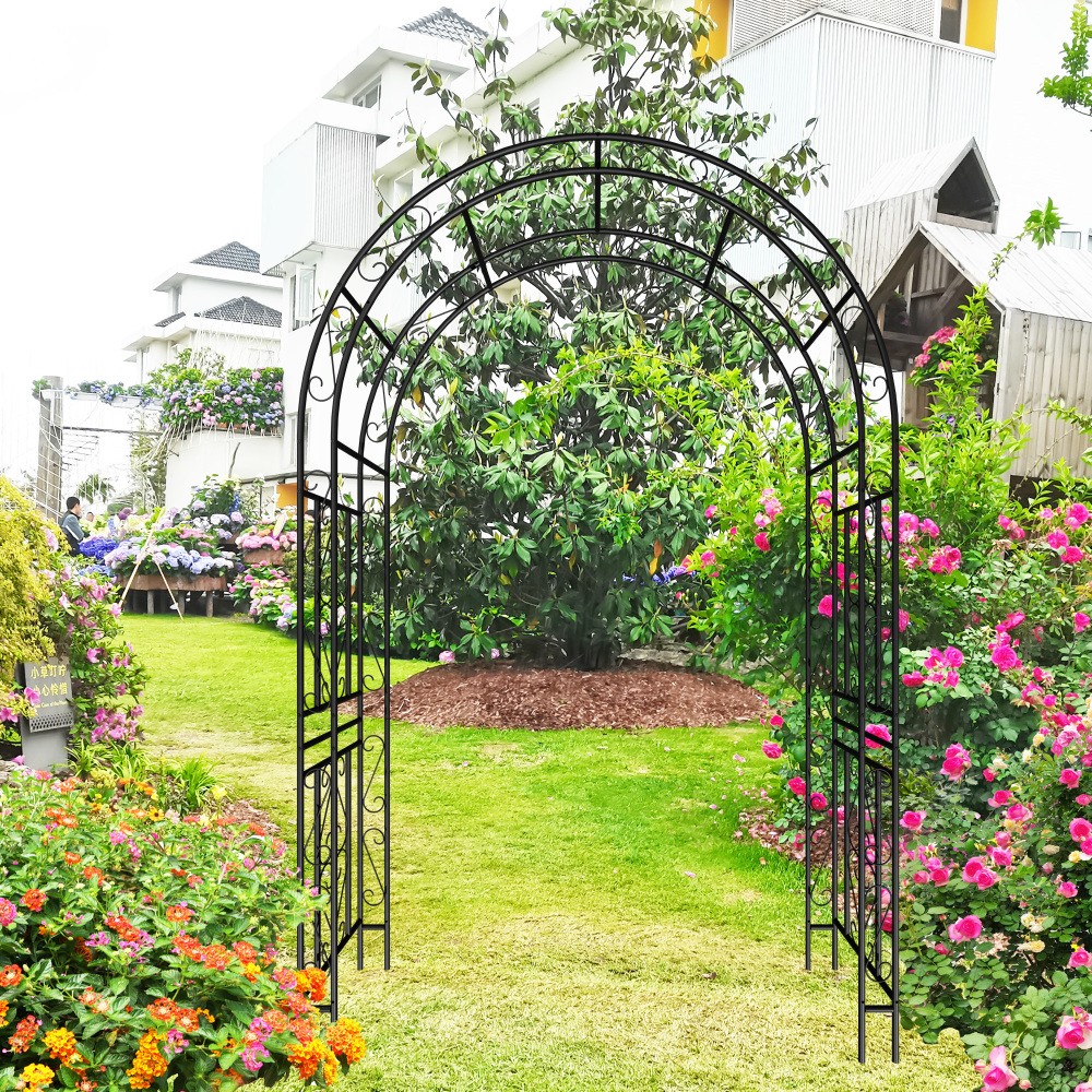 Black Metal Garden Arch 59x17.71x90.55 Inch Climbing Plants Support Rose Trellis