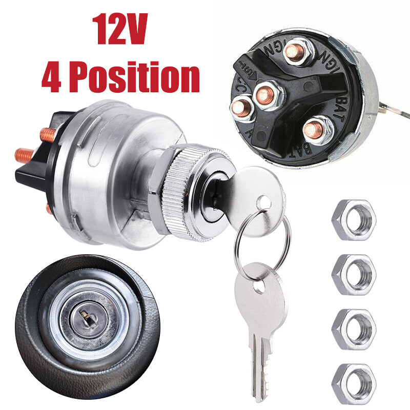 2 PACK Ignition Switch with Key, 4 Position Universal Key Ignition Switch 12v