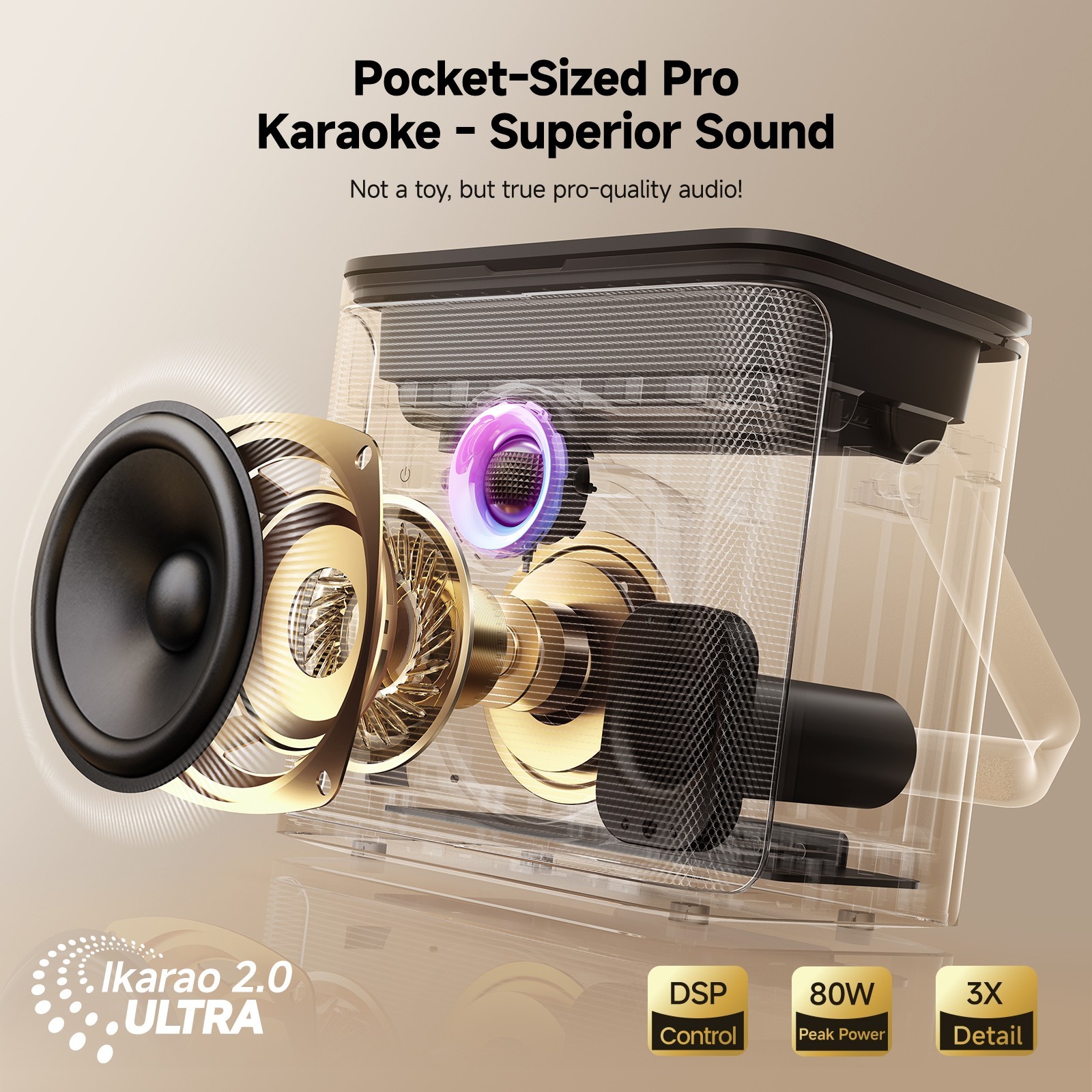 Ikarao Shell S3 Karaoke Machine, 80W Speaker, with Lyrics Display Screen