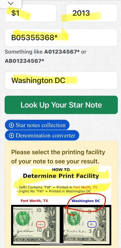 2013 B Duplicate Print ⭐️ STAR NOTE ERROR $1 Serial Number B05355368* D/C Print