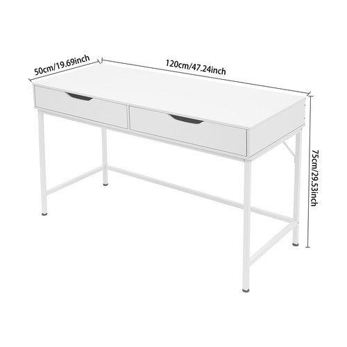 Computer Desk with 2 Drawers & Metal Frame Modern Study Writing Office Table