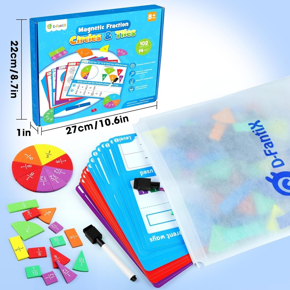Magnetic Fraction Tiles & Circles Activity Set for Engaging Math Learning
