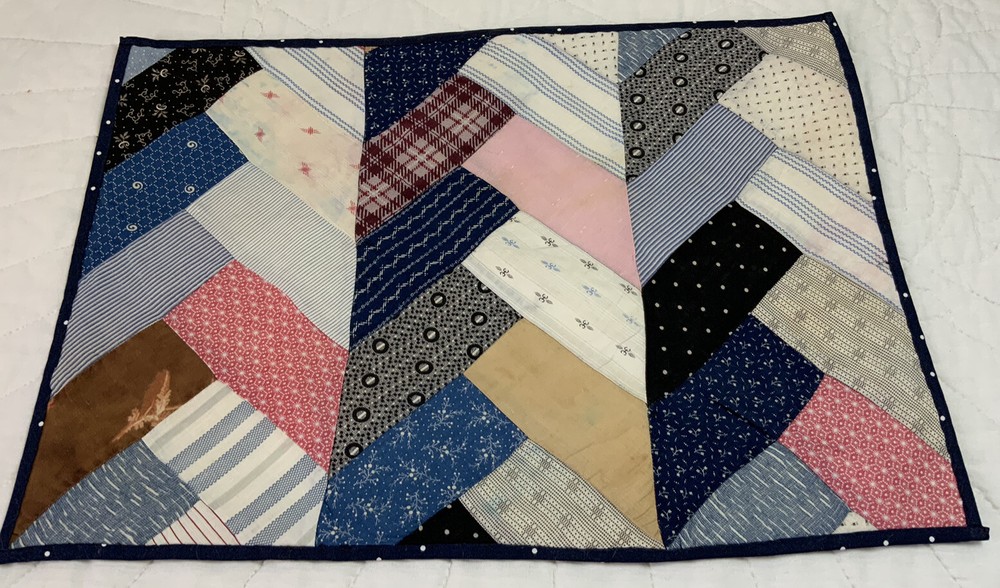 Vintage Patchwork Table Topper Or Doll Crib Quilt, Rectangles, Blue, Multi