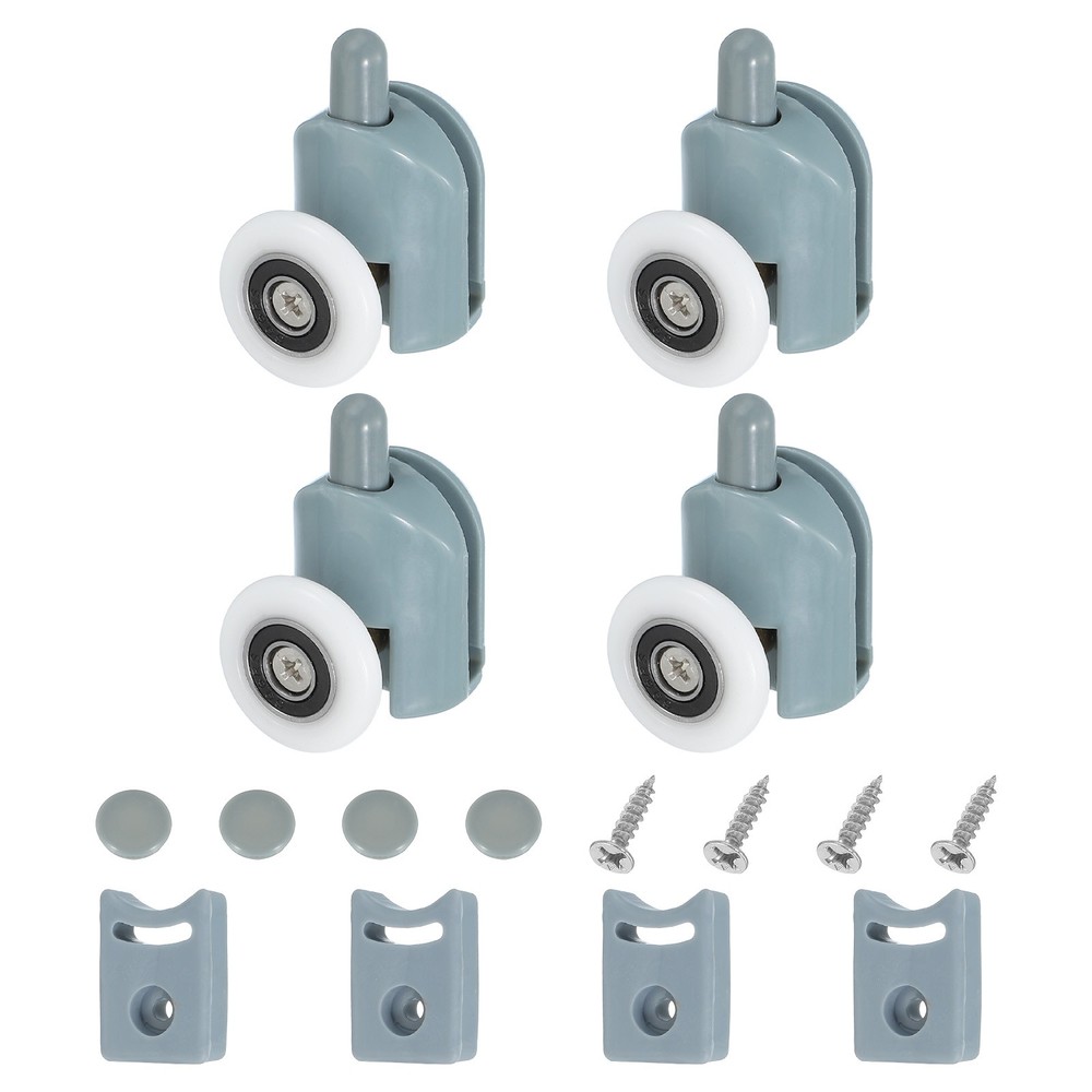 4Pcs 25mm Single Shower Door Rollers Plastic Bottom Wheels Pulleys Guide Grey