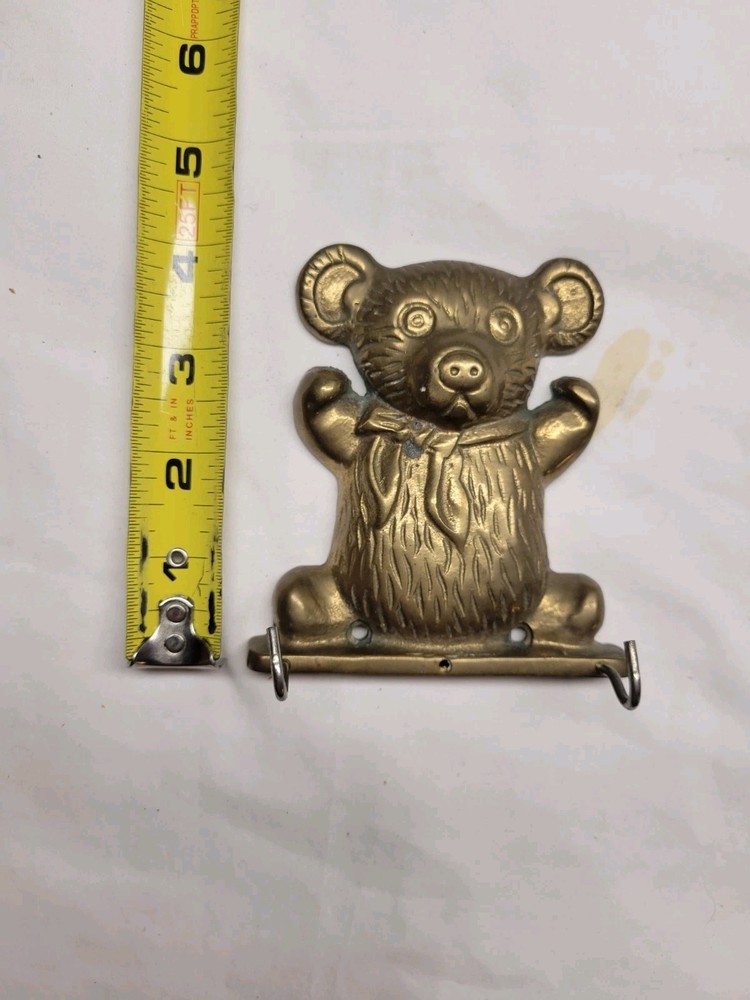 Vintage teddy bear solid brass key hanger wall decoration BEAR Nice!