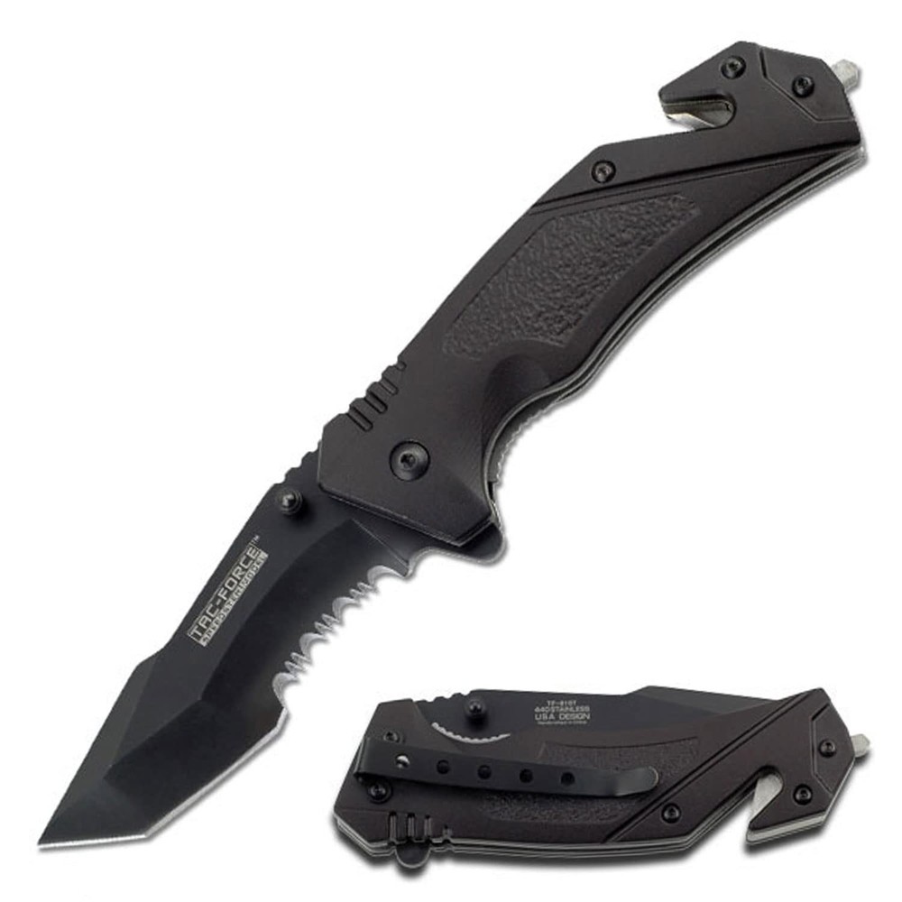 Tac-Force Folding Pocket Knife – Black Partially Closed:4.75-Inch,