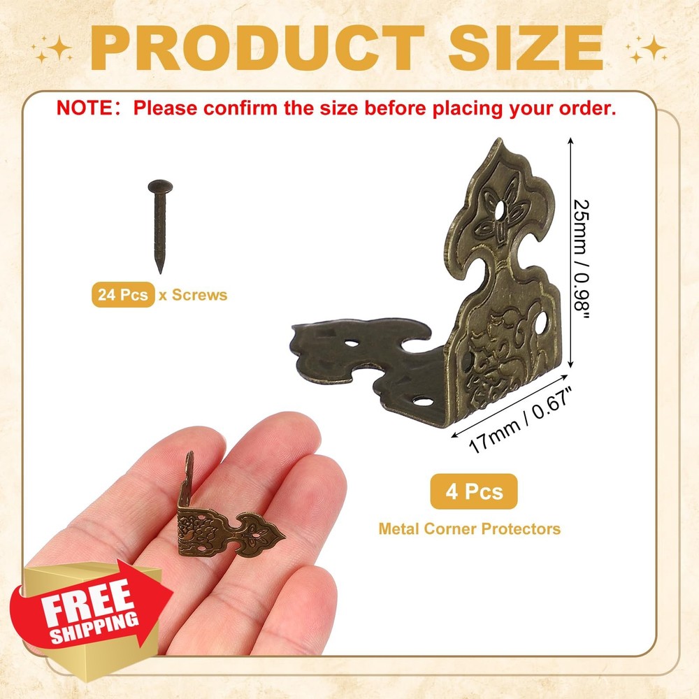 uxcell 4pc Brass Corner Protector, L-Shape 1x0.7", Cabinets