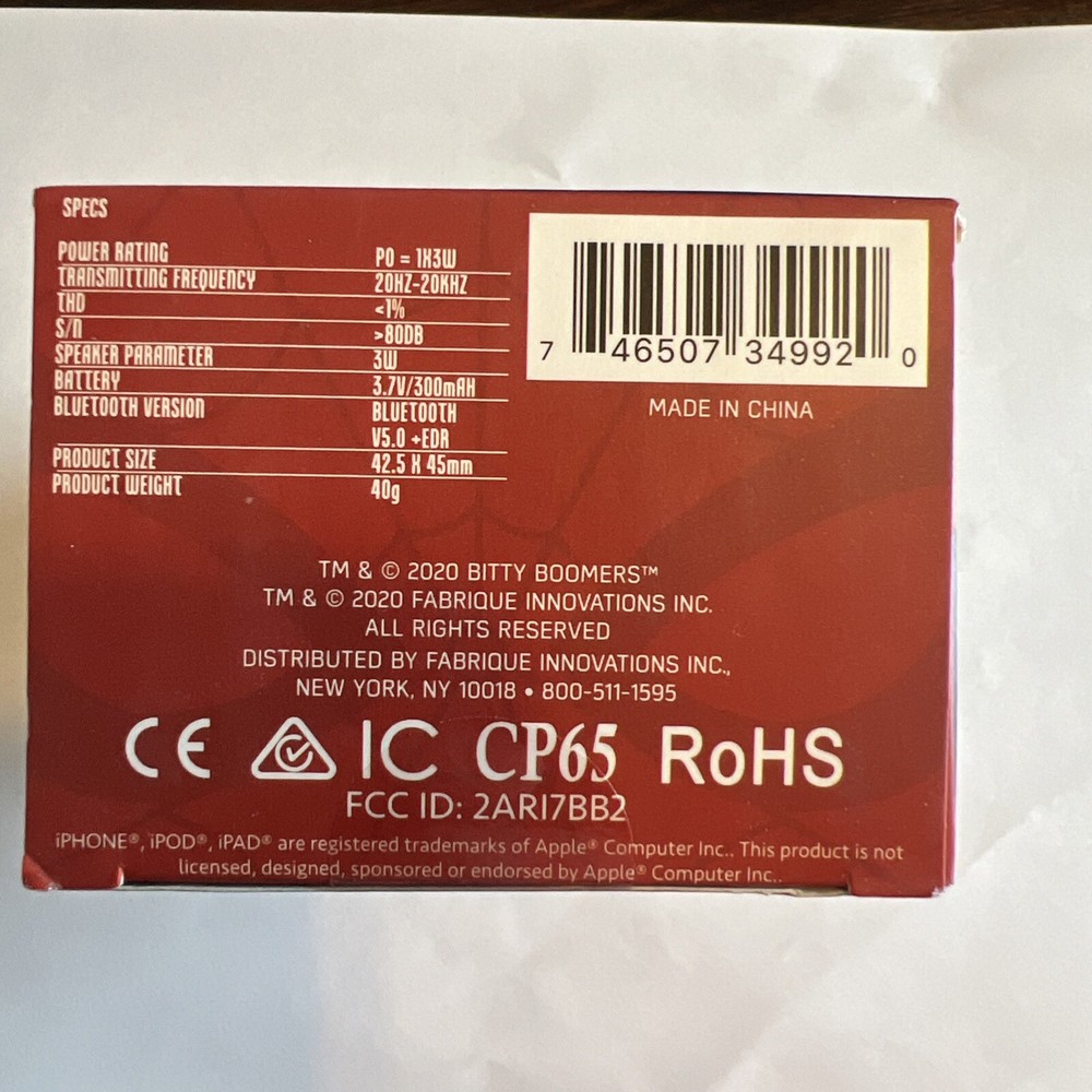 Marvel Spider-Man Venom Bitty Boomers Portable Wireless Bluetooth Speaker