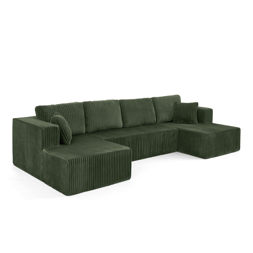 Green Corduroy Modern Sectional Sofa Sleeper 5-Seater Couch