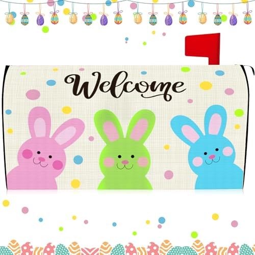 Blosssound Easter Mailbox Cover Magnetic Standard Size 20 x 18 Easter Rabbit