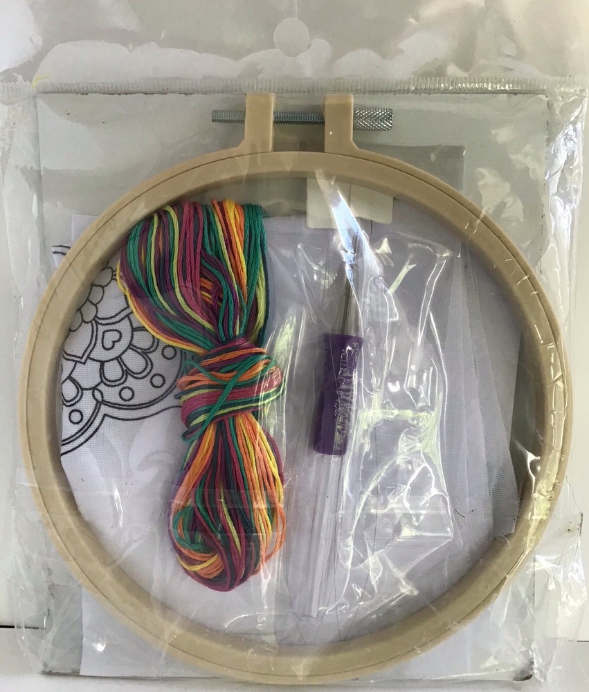 Thread Punch Kit Mandala 6” Round, Tool, Thread, Hoop, Fabric, Instructions