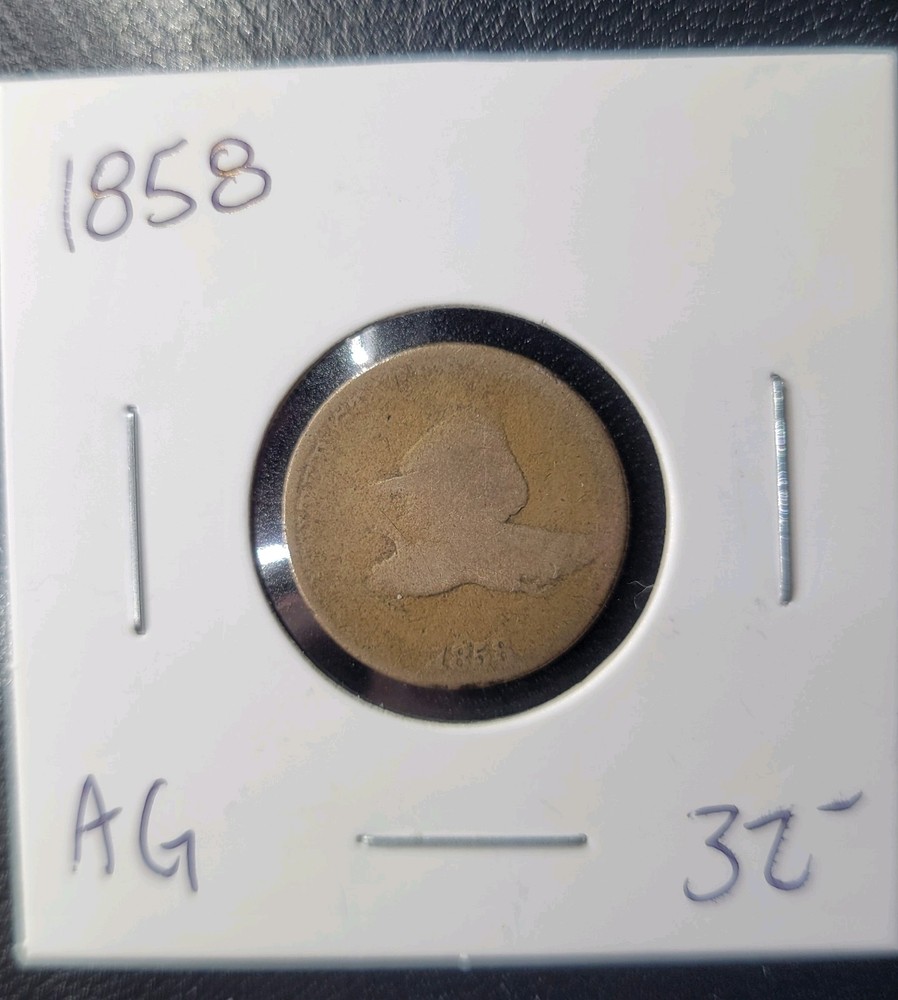 1858 Flying Eagle Cent. AG. Rare Early Cent. Copper/nickel.