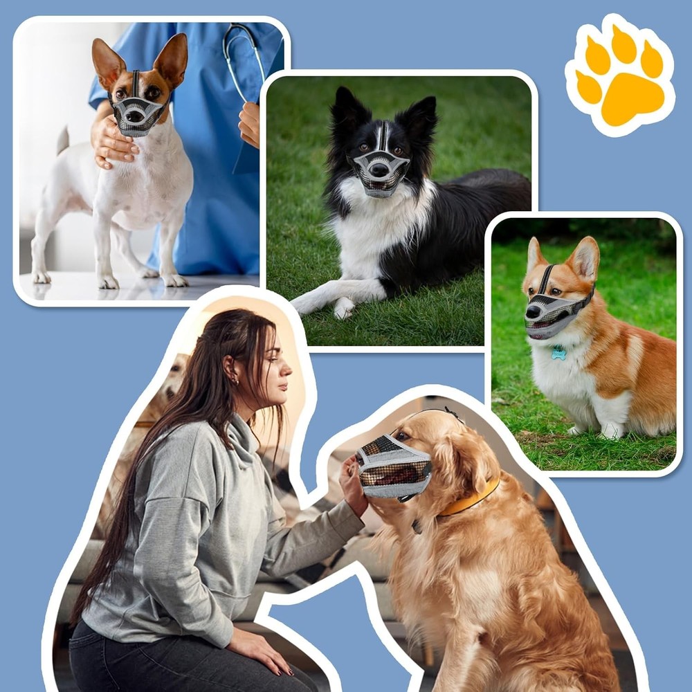 Soft Mesh Dog Muzzle with Reflective Strap - Lightweight Muzzle Adjustable Dogs