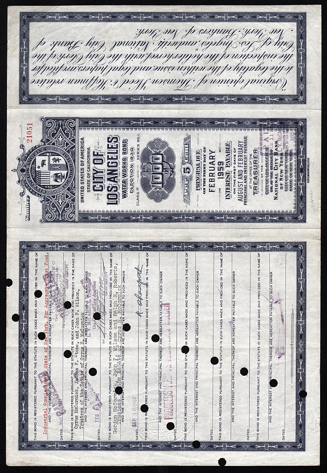 1934 California: City of Los Angeles - Water Works Bond, Election 1930