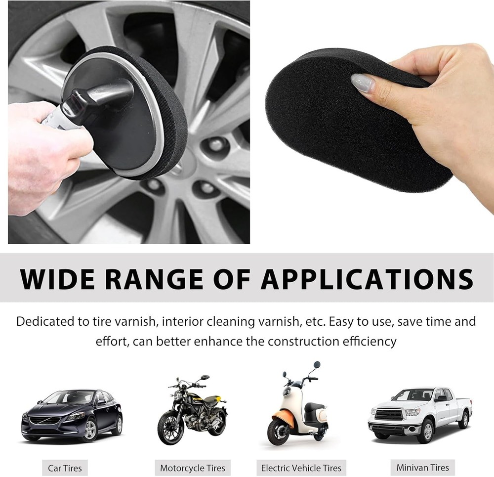 High-Density Sponge Tyre Dressing Applicator Pad with Curved Handle, Reusable...