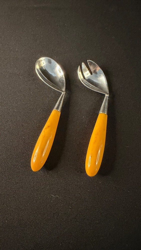 MCM Napier Silverplate & Butterscotch Bakelite Infants Feeding Set